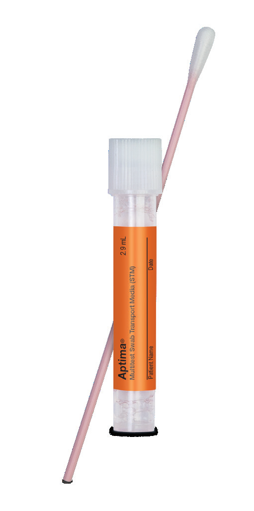 Oransje Aptima prøverør med vattpinne