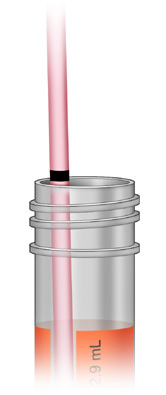 Vattpinnen plassert i røret med sort strek på linje med rørkanten